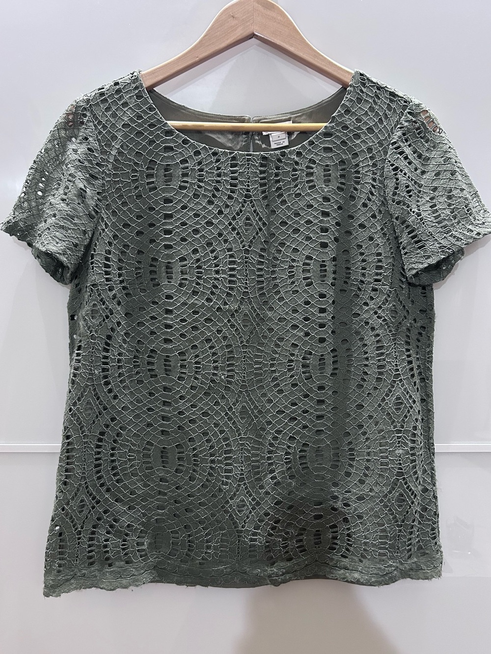 J. Crew Olive Green Lace Short Sleeve Blouse